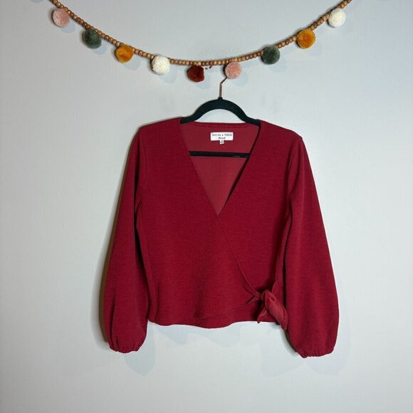 Madewell Long Sleeve Crepe Wrap Top Red - Picture 2 of 7